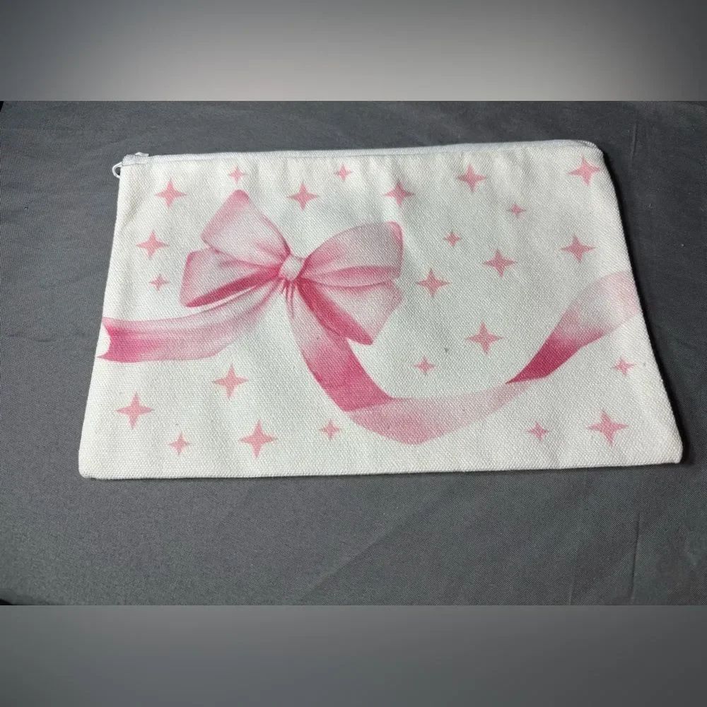 New Pink Bow Print Zip Pouch